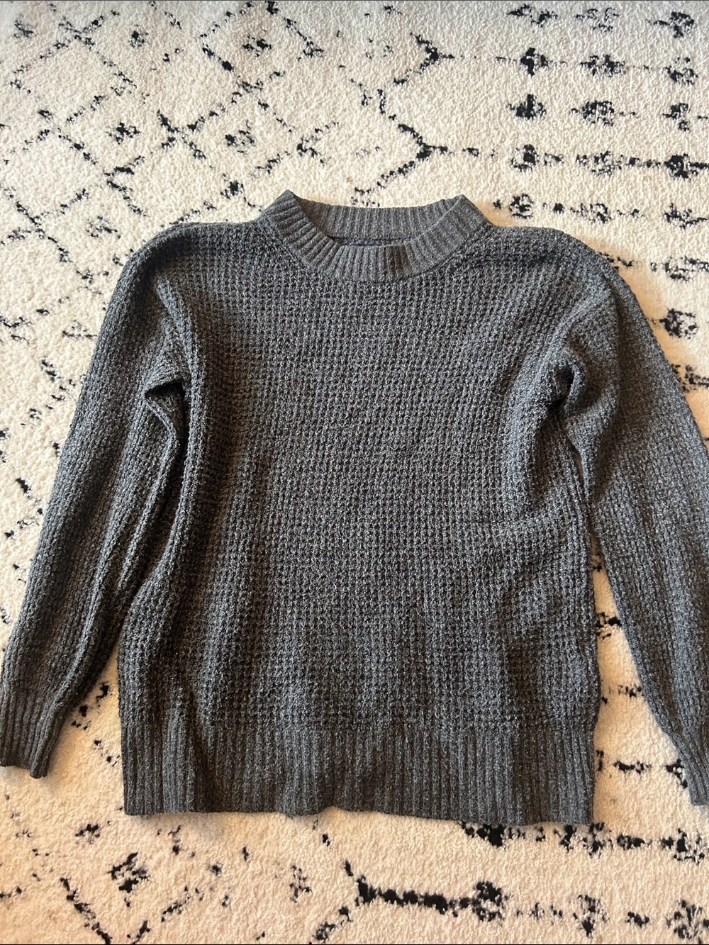American Eagle Outfitters Charcoal Gray Waffle-Knit Crew Sweater